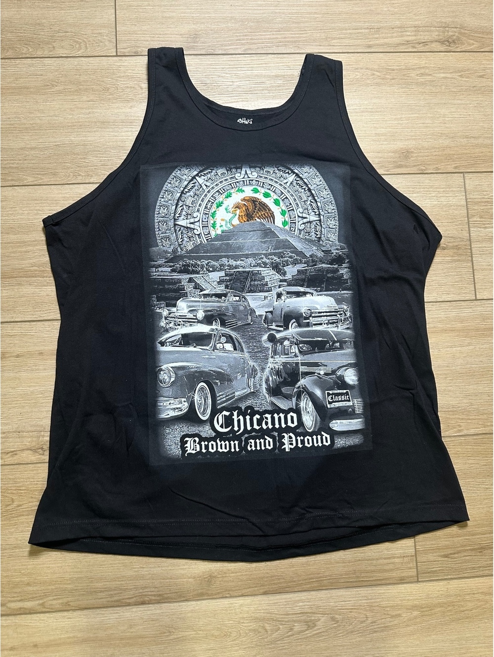Shaka Wear Black Tank Top with Chicano Brown and Proud Graphic Print, Size 3XL